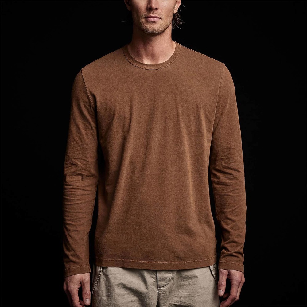 James Perse Men's MLJ3351 Long Sleeve Crew Neck Tee T-Shirt in Brown Pigment